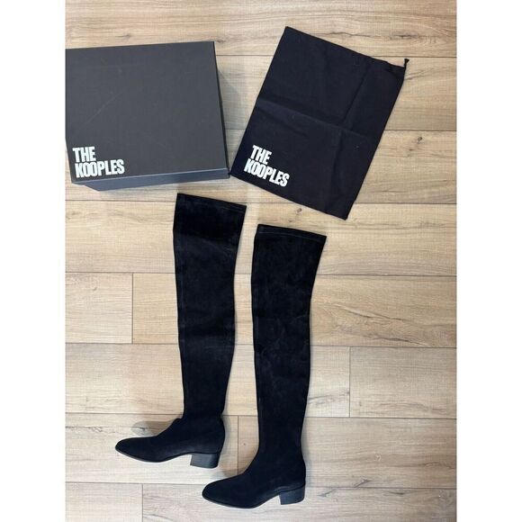 The Kooples Black Stretch Over The Knee LEATHER THIGH-HIGH BOOTS Women’s 36 /5.5 - Picture 8 of 12